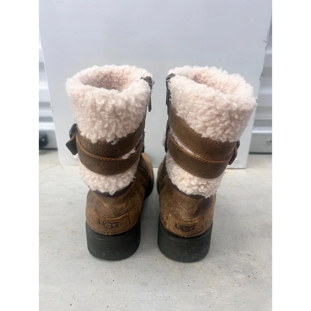 UGG Blayre III 1095153 Winter Boots Women US 7.5 Brown Leather Shearling Cuff